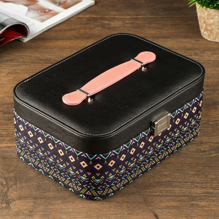 Шкатулка кожзам для украшений "Северные узоры" чёрная 18х25,5х11 см