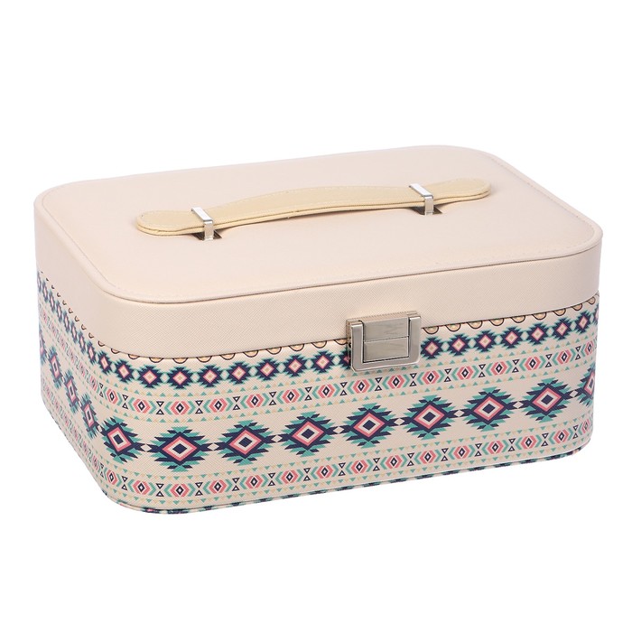 Шкатулка кожзам для украшений "Северные узоры" сливочно-розовая 18х25,5х11 см