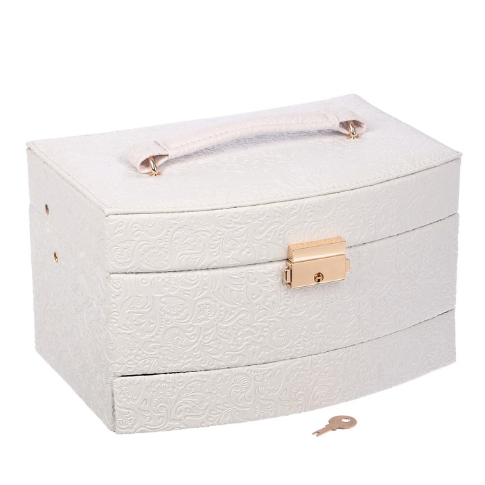 Шкатулка кожзам для украшений "Растительный орнамент" белая 15х21,5х13 см