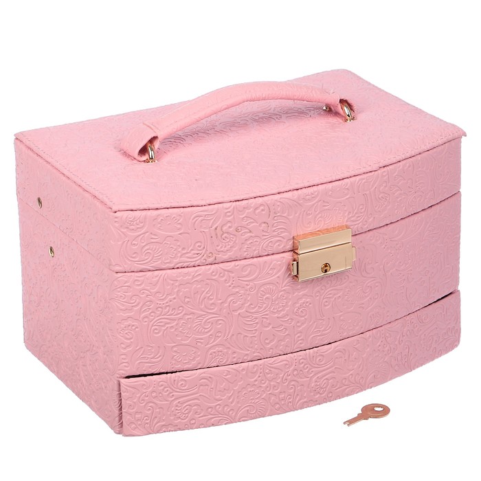 Шкатулка кожзам для украшений "Растительный орнамент" розовая 15х21,5х13 см