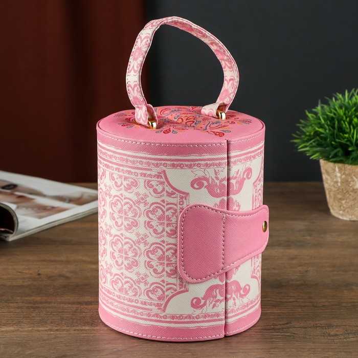 Шкатулка кожзам для украшений "Королевский узор" розовая 17х14,5х14,5 см