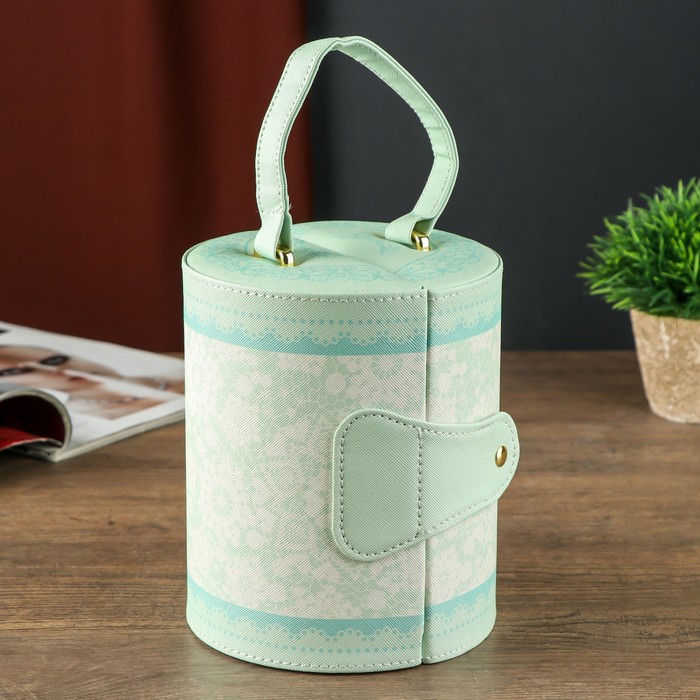 Шкатулка кожзам для украшений "Королевский узор" бирюзовая 17х14,5х14,5 см