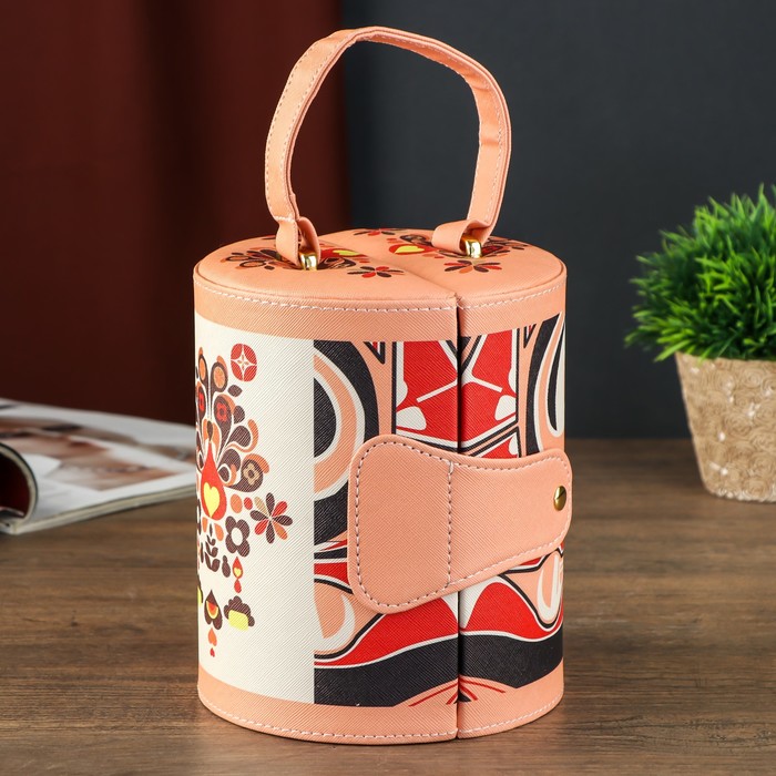 Шкатулка кожзам для украшений "Ретро" персиковая 17х14,5х14,5 см