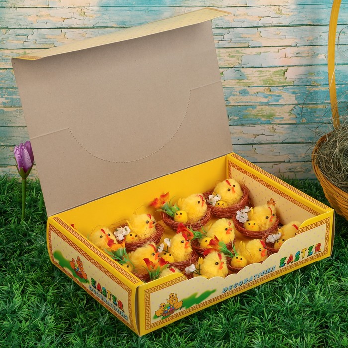 Сувенир пасхальный "Курочка с цыплёнком в корзине" (набор 12 шт) 5,5х25,5х17 см