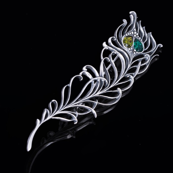 Брошь "Эндель", цвет зелёный  в чернёном серебре