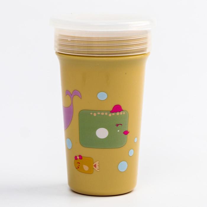 Тренировочный поильник-стакан 2 в 1, непроливайка 360 градусов, 320 мл, от 12 мес., цвет жёлтый