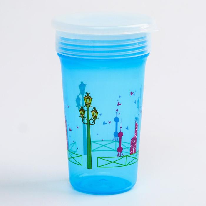 Тренировочный поильник-стакан 2 в 1, непроливайка 360 градусов, 320 мл, от 12 мес., цвет голубой