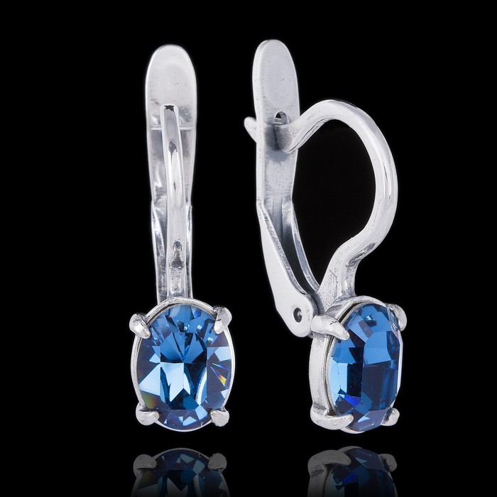 Серьги "Триса SW", цвет синий в чернёном серебре