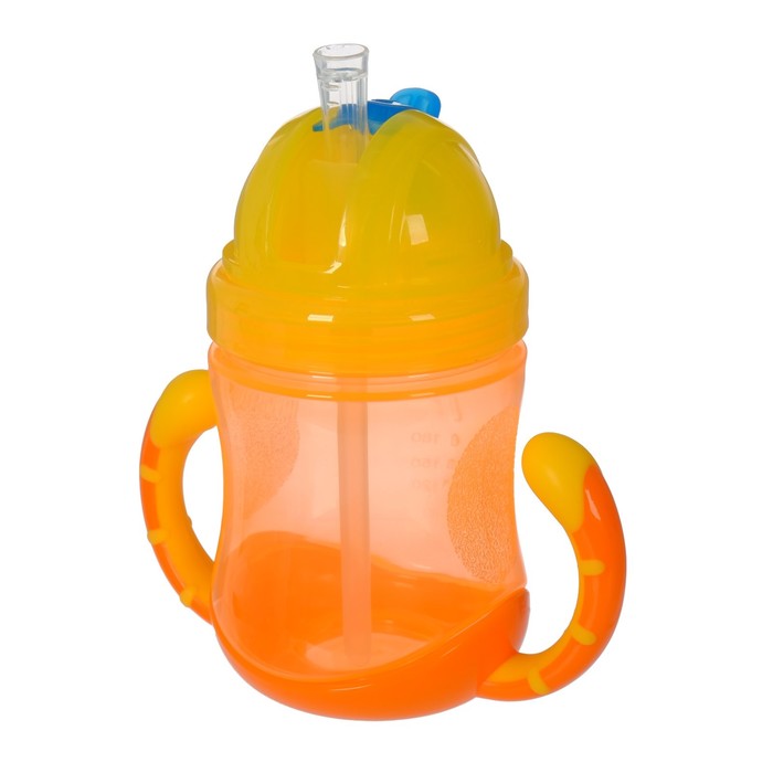 Поильник с трубочкой детский, прорезиненные ручки, 270 мл, от 9 мес., цвет оранжевый