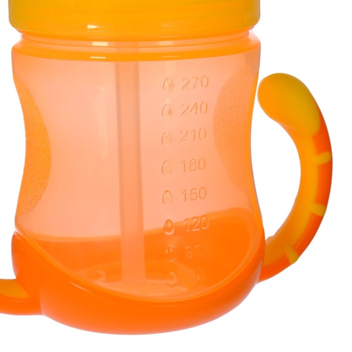 Поильник с трубочкой детский, прорезиненные ручки, 270 мл, от 9 мес., цвет оранжевый