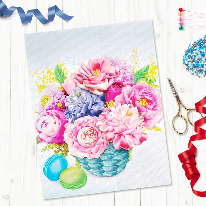 Вышивка объёмная бисером и лентами "Пионы", 24 х 32 см