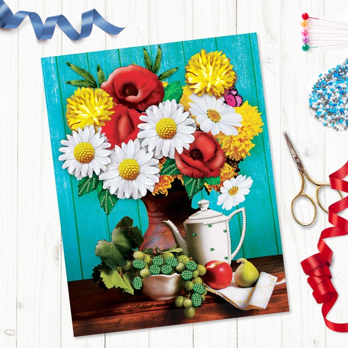 Вышивка объёмная бисером и лентами "Натюрморт", 24 х 32 см