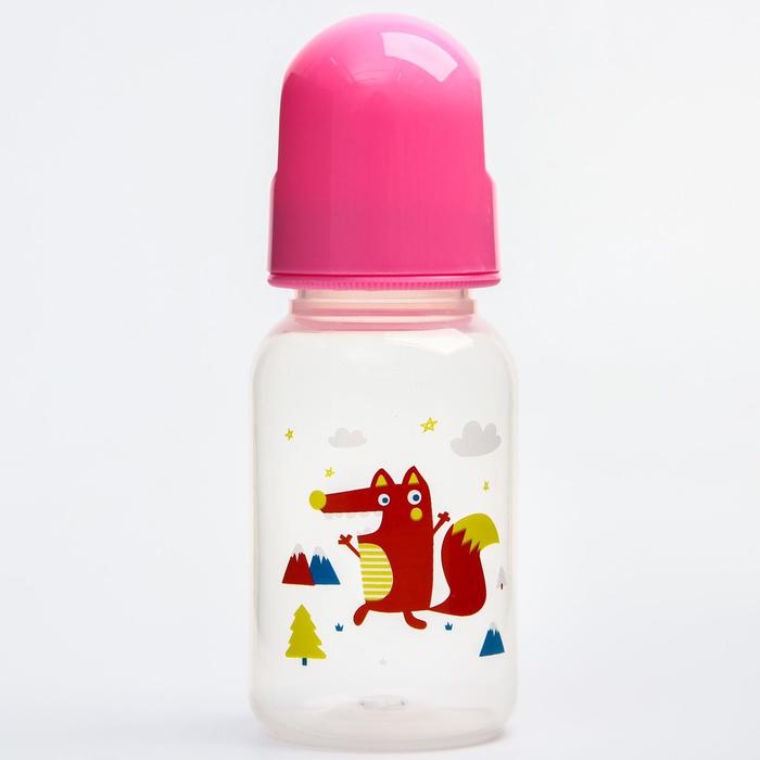 Набор для кормления, 5 предметов: бутылочка детская 125 мл, поильник 125 мл, тарелка, ложка, вилка, цвет розовый