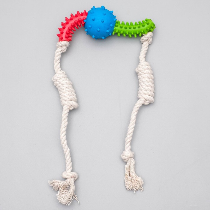 фото Игрушка канатная с жевательными элементами "зубочистка", до 60 см, микс цветов пижон