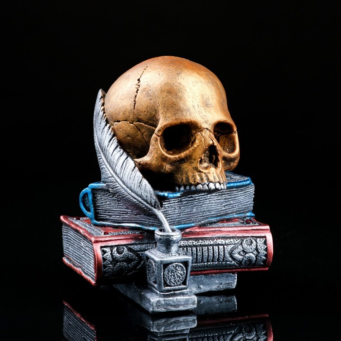 фото Копилка "череп на книгах", бронза, 18 см premium gips