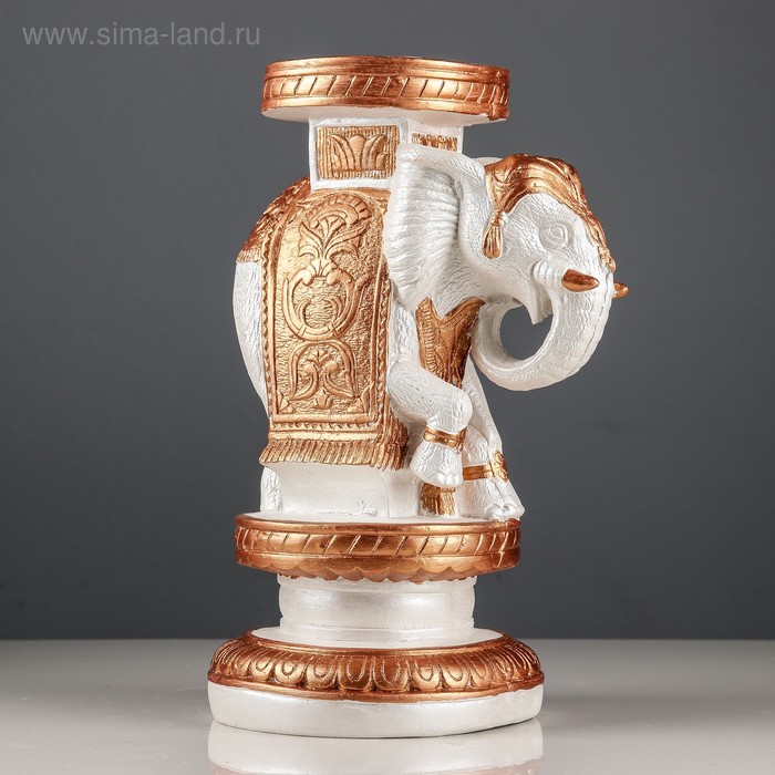 фото Подставка декоративная "индийский слон", бело-золотой, 35 см premium gips