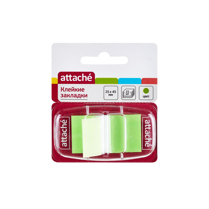 Флажки-закладки 45*25 мм Attache 25 л, пластиковые зеленые в диспенсере 166082