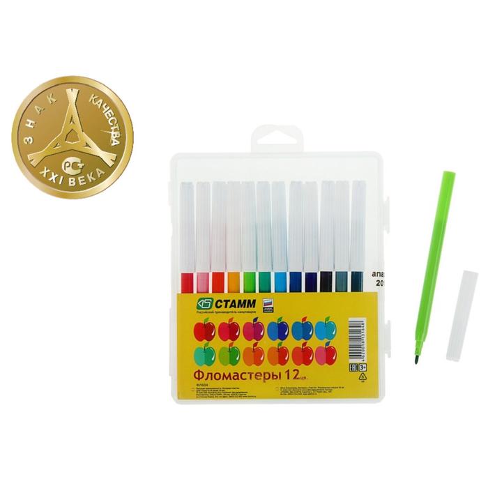 Фломастеры 12 цветов "Яблоко", в пенале