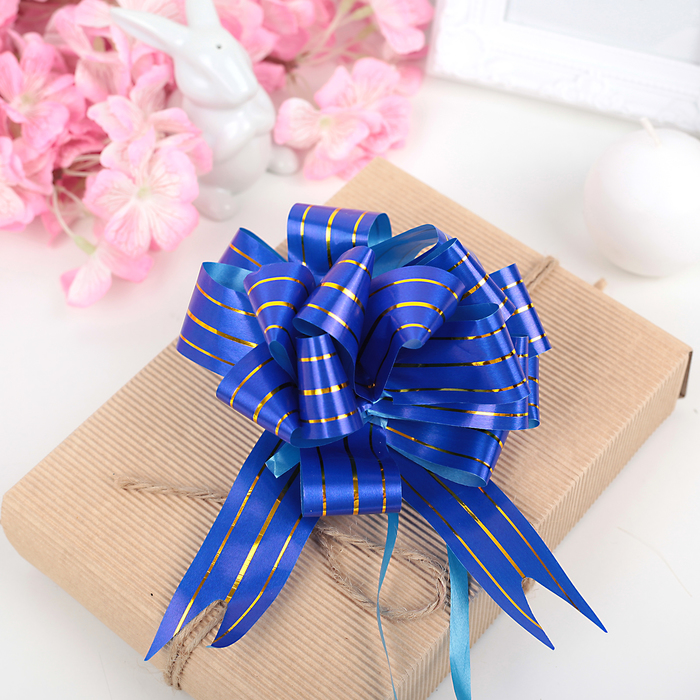 Бант-шар №3 три золотых полосы, синий