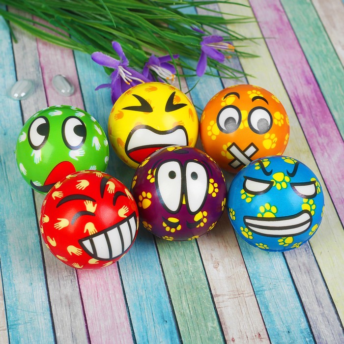Мяч мягкий пластик "Веселые рожицы", 6,3 см, виды МИКС