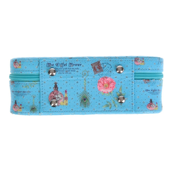 Шкатулка кожзам с зеркалом чемодан "Эйфелева башня на синем" 14х22х8 см