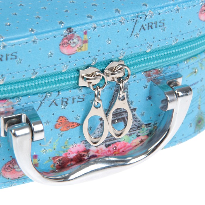 Шкатулка кожзам с зеркалом чемодан "Эйфелева башня на синем" 14х22х8 см