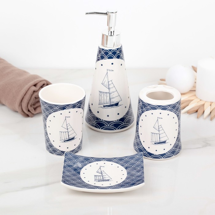Набор аксессуаров для ванной комнаты, 4 предмета "Корабль"