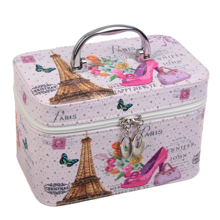 Шкатулка кожзам с зеркалом чемодан "Шоппинг в Париже" 14х21х13 см