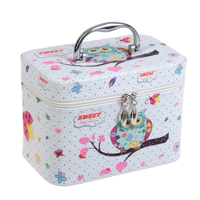 Шкатулка кожзам с зеркалом чемодан "Совушка на ветке" 17х23х15,5 см