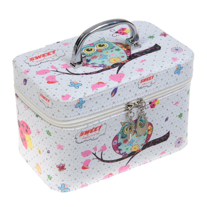 Шкатулка кожзам с зеркалом чемодан "Совушка на ветке" 14х21х13 см