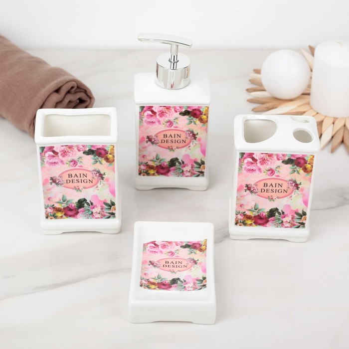 Набор для ванной "Мечта", 4 предмета: мыльница, дозатор для мыла, 2 стакана