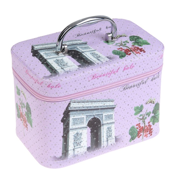 Шкатулка кожзам с зеркалом чемодан "Триумфальная арка" 17х23х15,5 см