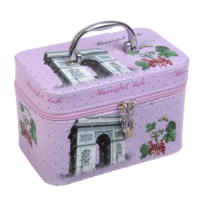 Шкатулка кожзам с зеркалом чемодан "Триумфальная арка" 14х21х13 см