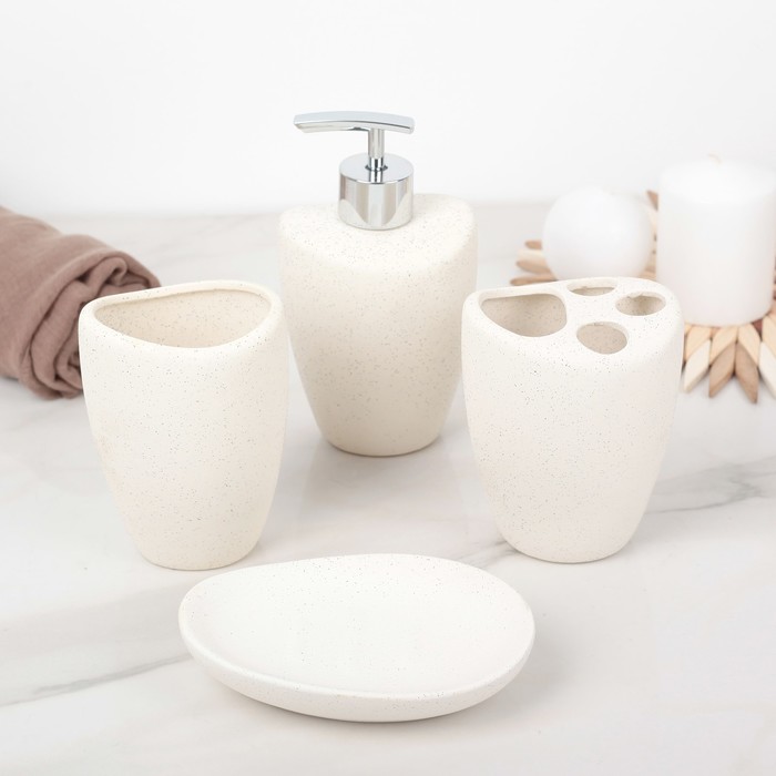 Набор для ванной "Стоун" 4 предмета: дозатор, мыльница, 2 стакана