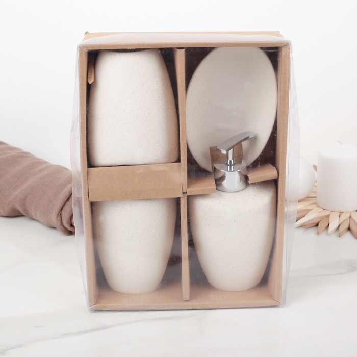 Набор для ванной "Стоун" 4 предмета: дозатор, мыльница, 2 стакана