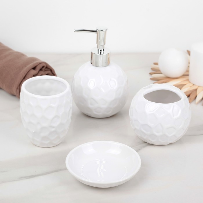 Набор для ванной "Каменный шар" 4 предмета, цвет белый