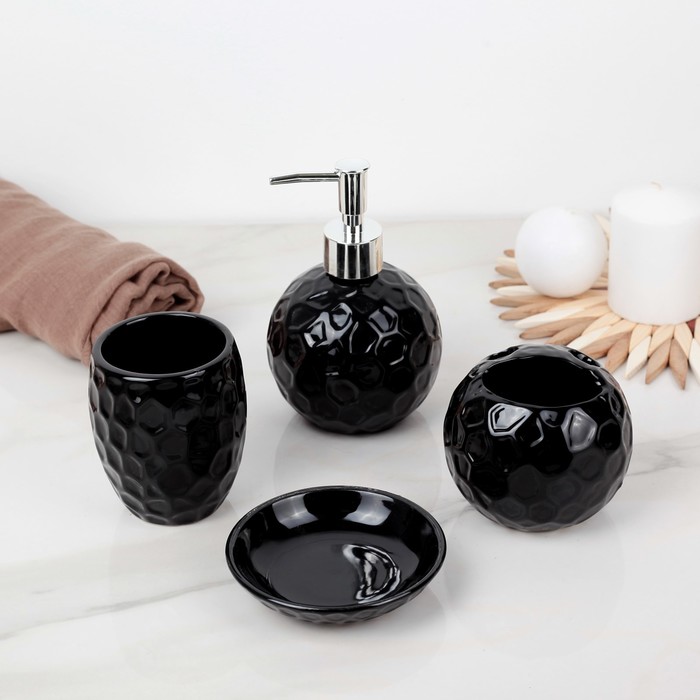 Набор для ванной "Каменный шар" 4 предмета, цвет чёрный