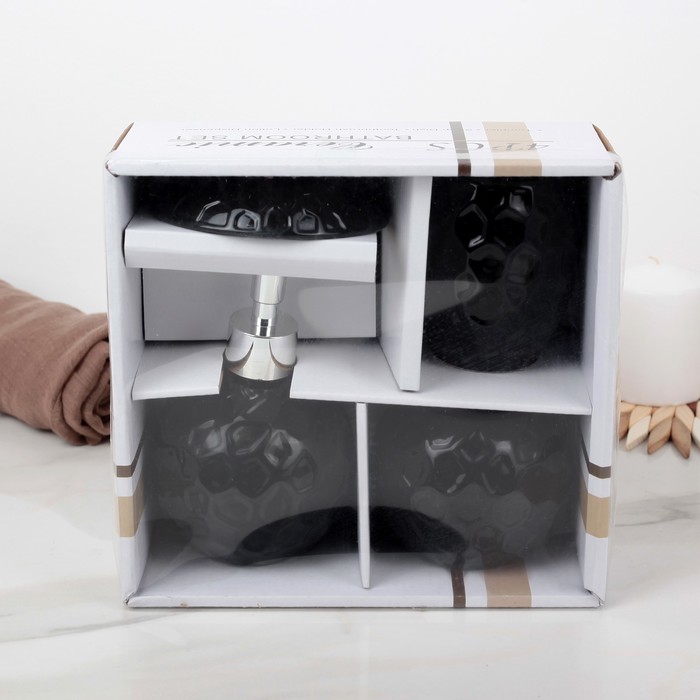 Набор для ванной "Каменный шар" 4 предмета, цвет чёрный