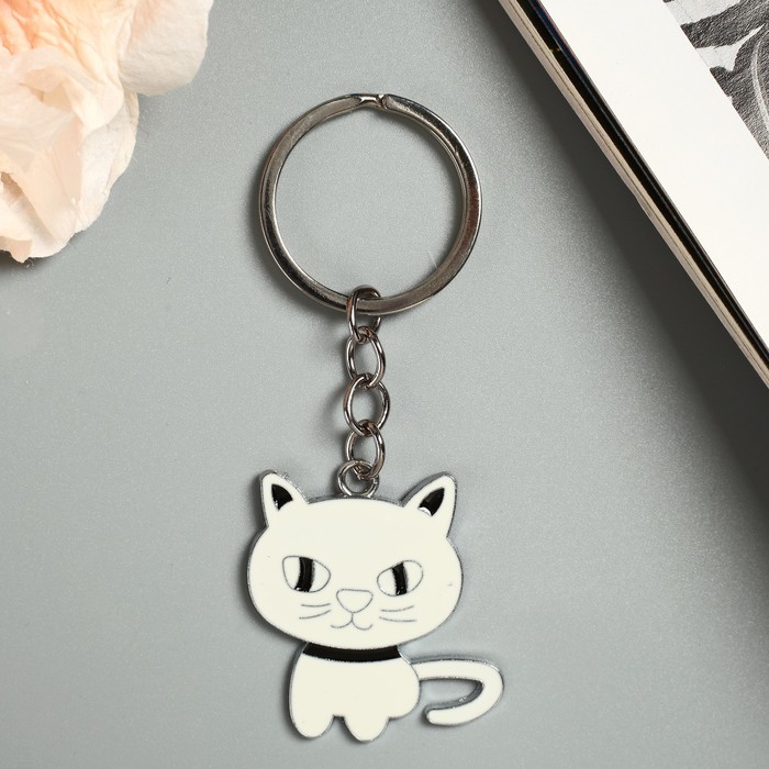Брелок металл "Белый котёнок" МИКС 4х4,2 см