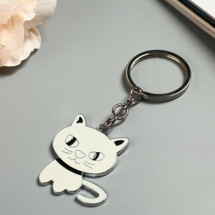 Брелок металл "Белый котёнок" МИКС 4х4,2 см