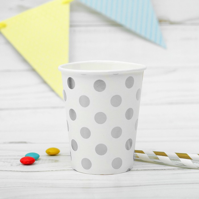 Стаканы бумажные "Горох", набор 6 шт., 250 мл, цвет серебро