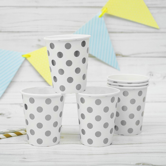 Стаканы бумажные "Горох", набор 6 шт., 250 мл, цвет серебро