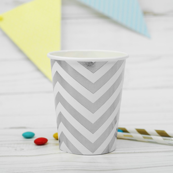 Стаканы бумажные "Зигзаг", набор 6 шт., 250 мл, цвет серебро