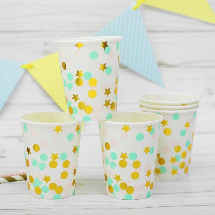 Стаканы бумажные "Конфетти", набор 6 шт., 250 мл