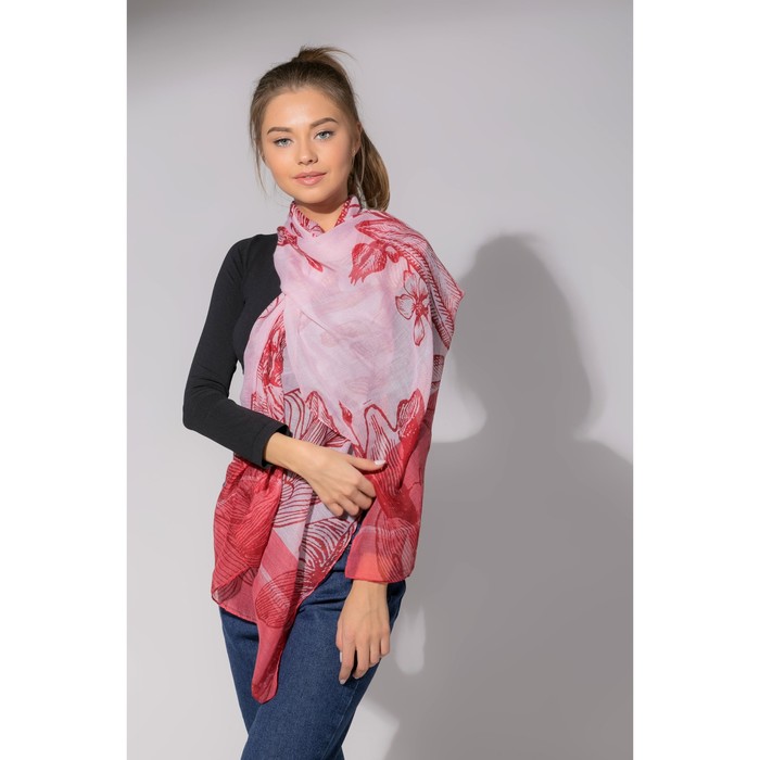 Палантин Этель "Жасмин" 60 х 180 см, цвет красный, 100 % вискоза