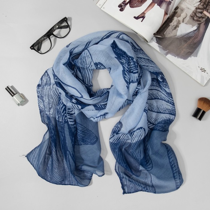 Палантин Этель "Жасмин" 60 х 180 см, цвет синий, 100 % вискоза