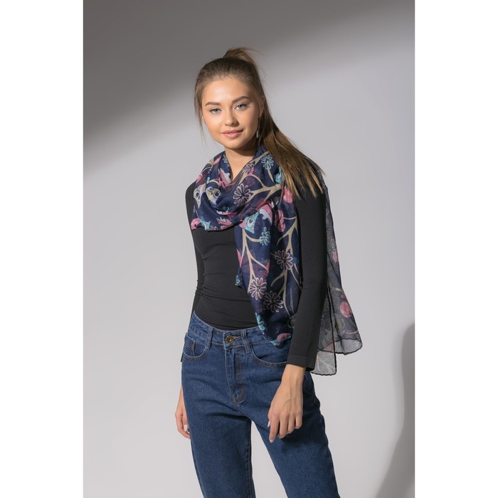 Палантин Этель "Совы" 60 х 180 см, 100 % вискоза