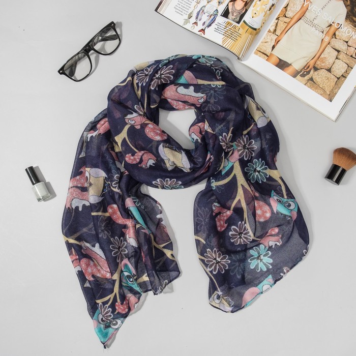 Палантин Этель "Совы" 60 х 180 см, 100 % вискоза