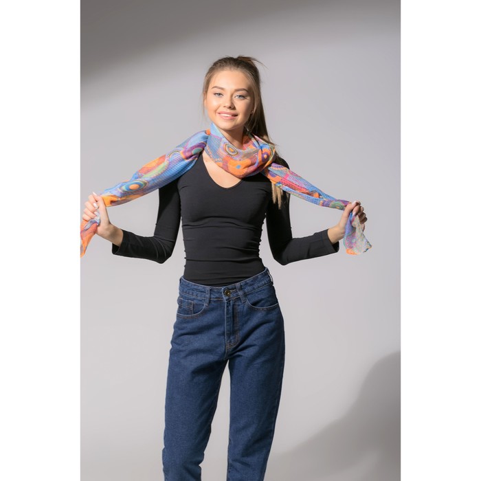 Палантин Этель "Сюзанна" 60 х 180 см, цвет оранжево-синий, 100 % вискоза