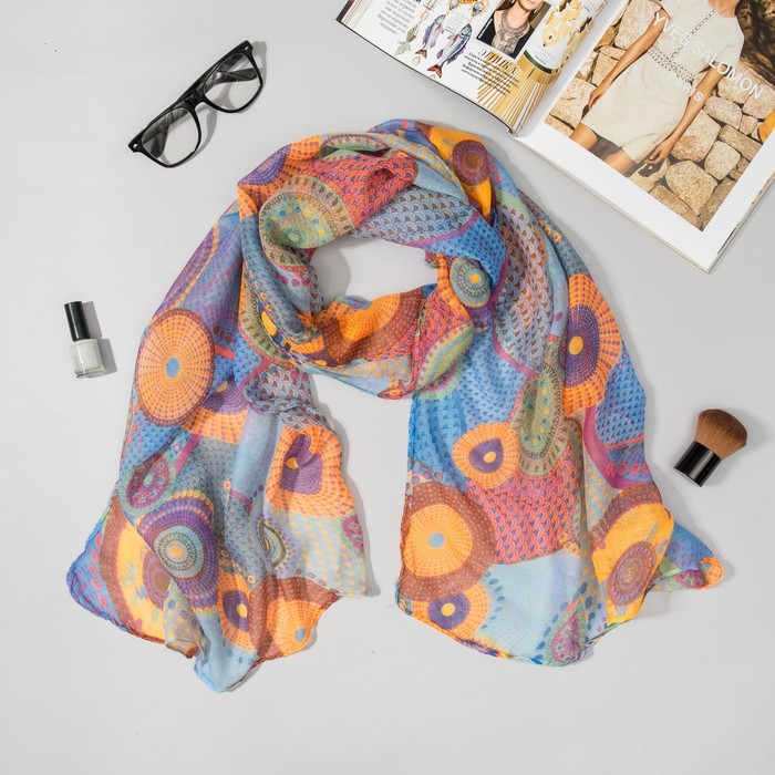 Палантин Этель "Сюзанна" 60 х 180 см, цвет оранжево-синий, 100 % вискоза